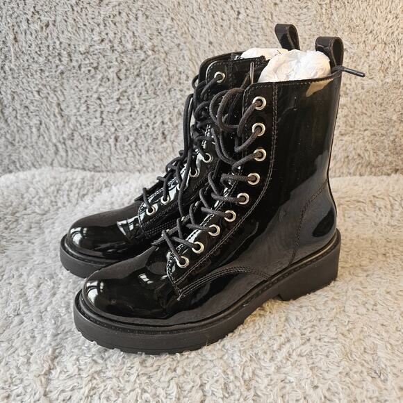 Steve Madden Tornado Lace-Up Chunky Heel Combat Ankle Boots Patent Black 7.5M‎ - Picture 1 of 7